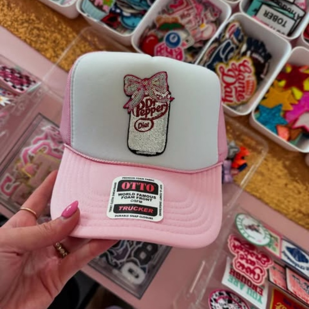 OTTO Pink and White Trucker Hat with Graphic Design